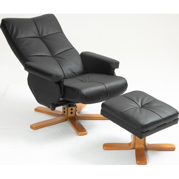 Duva lepotuoli rahiolla mustaa PU:ta ja ruskeat jalat Duva lepotuoli rahiolla mustaa PU:ta ja ruskeat jalat