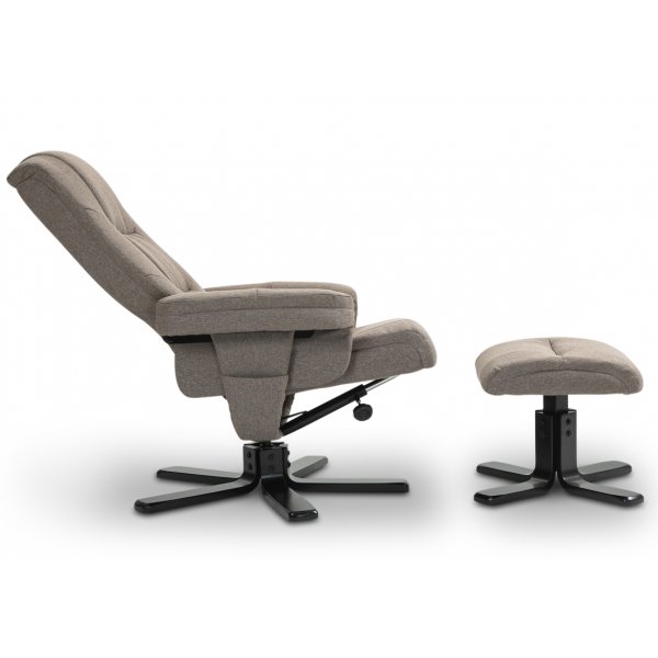 Oslon lepotuoli jakkaralla tummaa beigeä kangasta Oslon lepotuoli jakkaralla tummaa beigeä kangasta