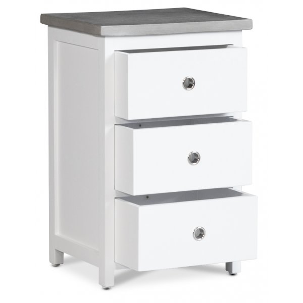 Hugo- yöpöytä, 3 laatikolla - Valkoinen / Sementti Hugo- yöpöytä, 3 laatikolla - Valkoinen / Sementti