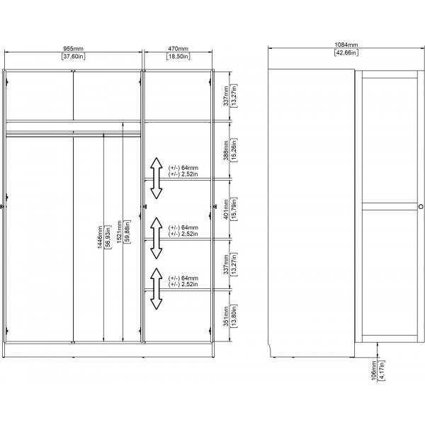 Billundin vaatekaappi 3 ovella - valkoinen Billundin vaatekaappi 3 ovella - valkoinen