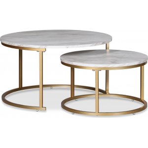 Solano sivupöytä Ø80/60 cm - Valkoinen marmorijäljitelmä / Messinki Solano sivupöytä Ø80/60 cm - Valkoinen marmorijäljitelmä / Messinki