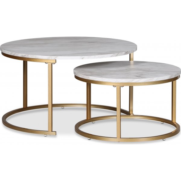 Solano sivupyt 80/60 cm - Valkoinen marmorijljitelm / Messinki