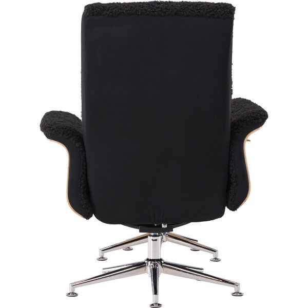 Hagön lepotuoli jalkarahilla - Musta lampaannahkajäljitelmä/öljytty tammi + Huonekalujen puhdistus Hagön lepotuoli jalkarahilla - Musta lampaannahkajäljitelmä/öljytty tammi + Huonekalujen puhdistus