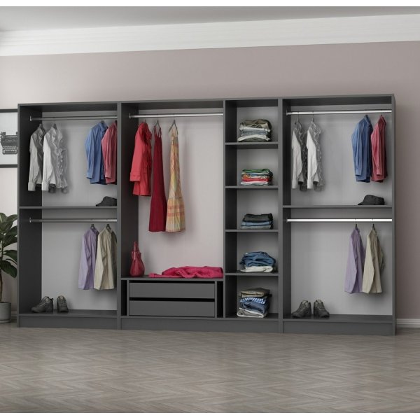 Cavolo-vaatekaappi 315 cm, variantti A - antrasiitti