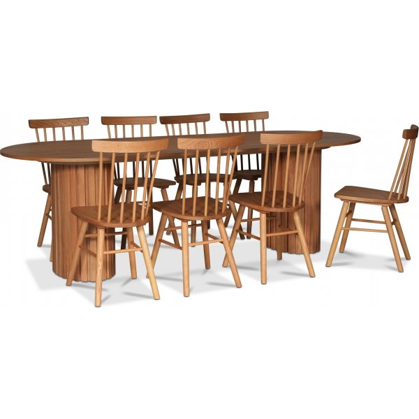 PiPi soikea ruokailuryhm 240 cm sis. 8 kpl Orust tappituolia - ljytty tammiviilu + 5.00 x Huonekalujen jalat