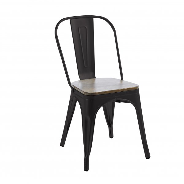 Iris-ruokatuoli mustaa metallia ja puinen istuin Iris-ruokatuoli mustaa metallia ja puinen istuin