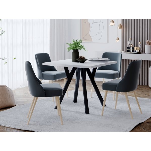 Merlin jatkettava neliönmuotoinen ruokapöytä 90x90-240 cm - Valkoinen/musta Merlin jatkettava neliönmuotoinen ruokapöytä 90x90-240 cm - Valkoinen/musta