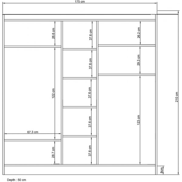 Lavinia vaatekaappi 175 x 50 x 210 cm - Valkoinen