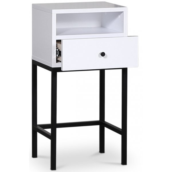 Style-yöpöytä laatikolla valkoinen / musta Style-yöpöytä laatikolla valkoinen / musta