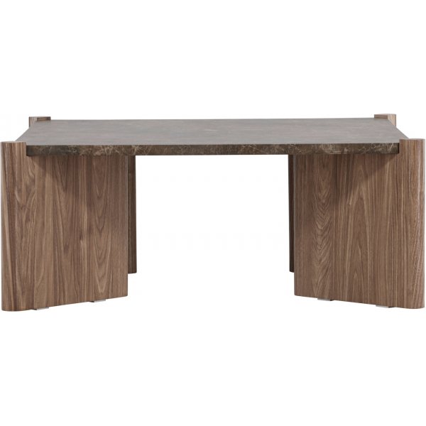 Sohvapöytä Rogaland 100 x 100 cm - Ruskeaa puuta ruskealla marmorijäljitelmällä Sohvapöytä Rogaland 100 x 100 cm - Ruskeaa puuta ruskealla marmorijäljitelmällä