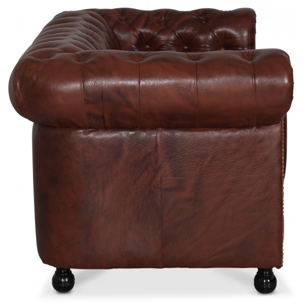 Old England 2-istuttava Chesterfield-sohva aitoa nahkaa, vanhentunutta