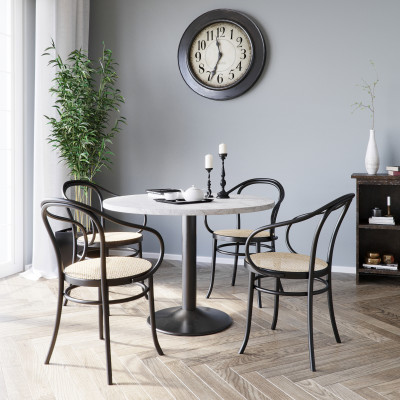 Empire ruokailuryhm, pyre ruokapyt 105 cm sis. 4 taivutettua puurunkoista tuolia No30 - Silver Diana marmoria