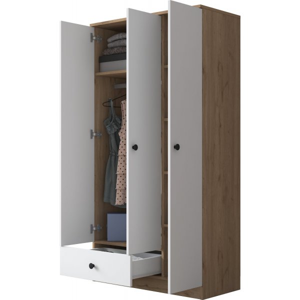 Muodikas vaatekaappi 90 cm - P�hkin�/valkoinen