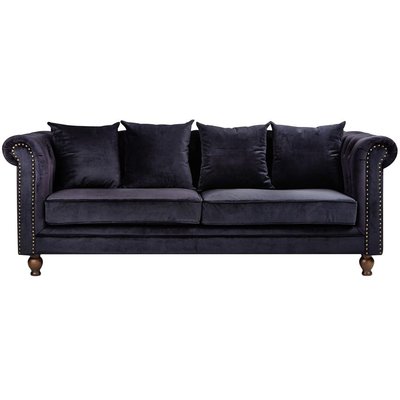 Kolmen istuttava sohva Churchill Chesterfield - Musta sametti