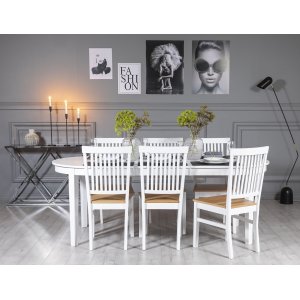 Gåsö ruokailuryhmä: Pöytä 160/210 cm sisältäen 6 Fårö tuolia - Valkoinen/tammi Gåsö ruokailuryhmä: Pöytä 160/210 cm sisältäen 6 Fårö tuolia - Valkoinen/tammi