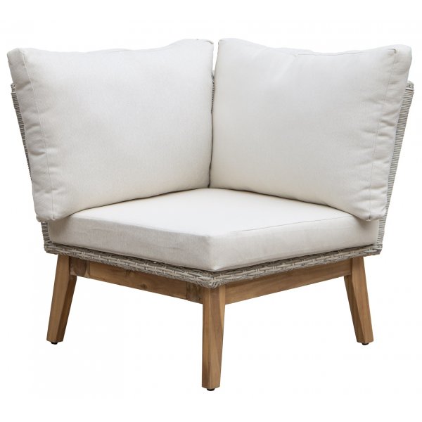 Inez ulkosohvasetti sohvap�yd�ll� - Harmaa keinorottinki ja akaasia | Kulmasohva