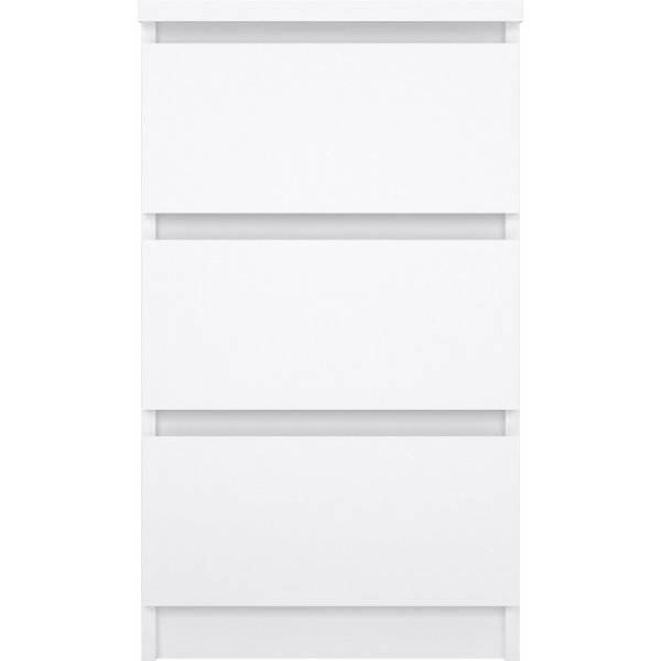 Kapea lipasto, jossa 3 laatikkoa, korkeus 70 cm ja leveys 40,5 cm