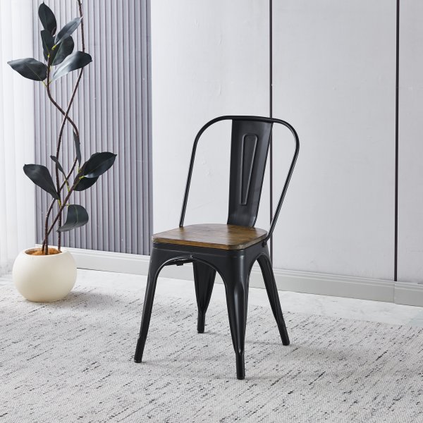 Iris-ruokatuoli mustaa metallia ja puinen istuin Iris-ruokatuoli mustaa metallia ja puinen istuin
