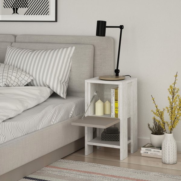 Ema yöpöytä - Valkoinen/vaalea mokka Ema yöpöytä - Valkoinen/vaalea mokka