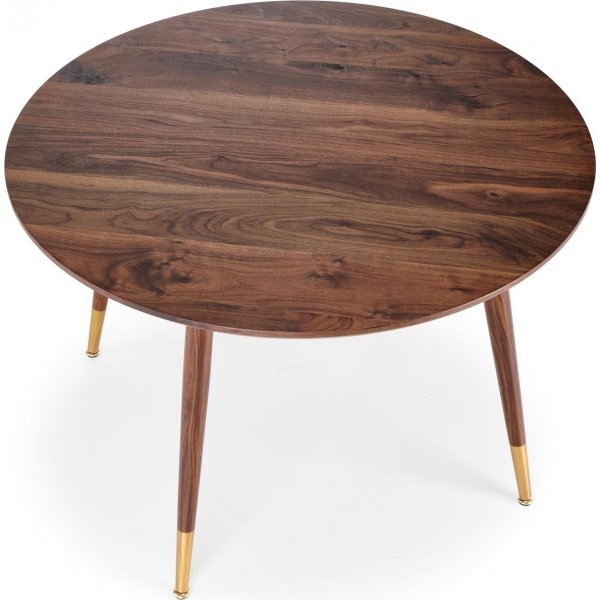 Phkinpuusta valmistettu ruokapyt, halkaisija 110 cm, kultaiset yksityiskohdat