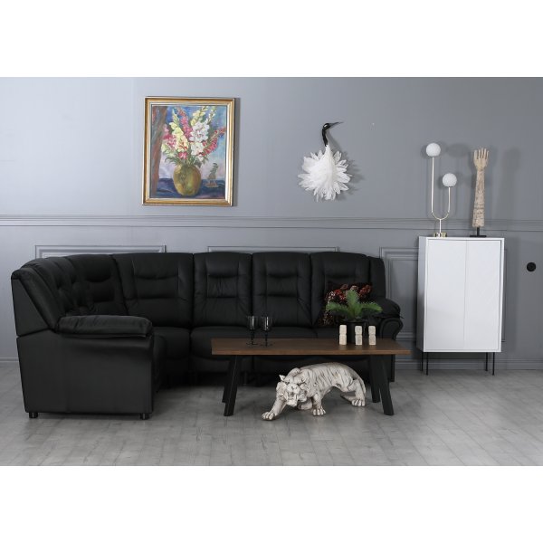 Peking-kulmasohva - Musta keinonahka + Huonekalujen tekstiilien puhdistus