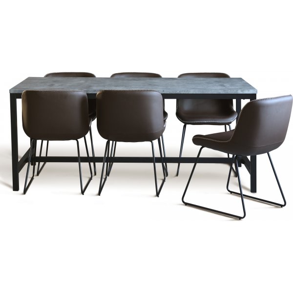 Texas ruokailuryhm 8 Texas ruokapydn tuolia Brown PU + Texas ruokapyt betoni 200x100 cm + 8.00 x Lautasliinarenkaat