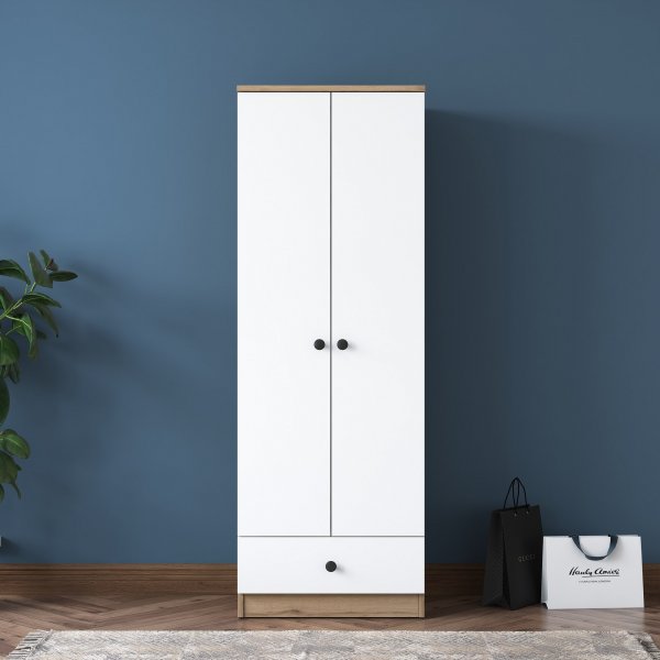 Muodikas vaatekaappi laatikolla 60 cm - Pähkinä/valkoinen Muodikas vaatekaappi laatikolla 60 cm - Pähkinä/valkoinen
