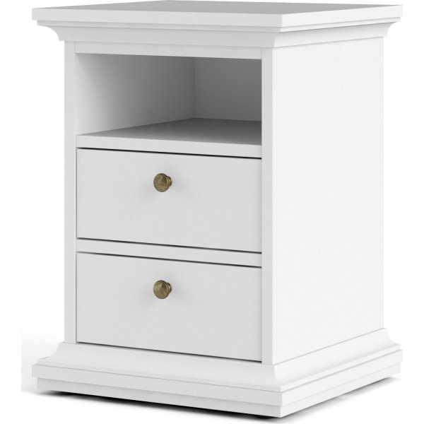 Parisin kapea yöpöytä, jossa 2 laatikkoa ja 1 avoin lokero - Valkoinen Parisin kapea yöpöytä, jossa 2 laatikkoa ja 1 avoin lokero - Valkoinen