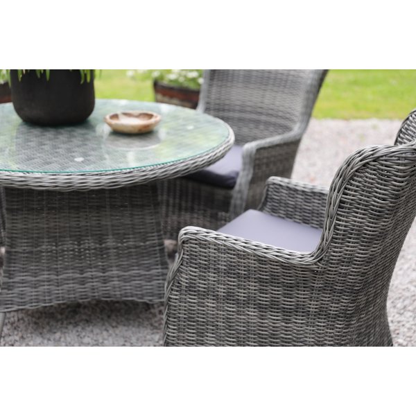 Ulkokalusteryhm�; 4 tuolia ja ruokap�yt� �110 cm harmaa/rottinki - Jacksonville/Provence