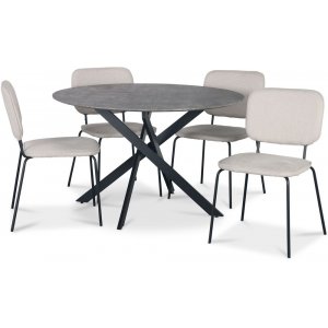 Hogrn ruokailuryhm 120 cm betonijljitelmpyt + 4 Lokrume beige tuolia