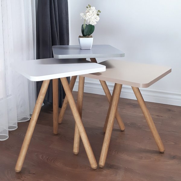 Kolminkertainen settipöytä 34 x 34 cm - Valkoinen/cappuccino/harmaa Kolminkertainen settipöytä 34 x 34 cm - Valkoinen/cappuccino/harmaa