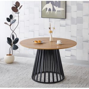 Inez pyöreä ruokapöytä Ø120 cm tammiviilu / Musta metalli Inez pyöreä ruokapöytä Ø120 cm tammiviilu / Musta metalli