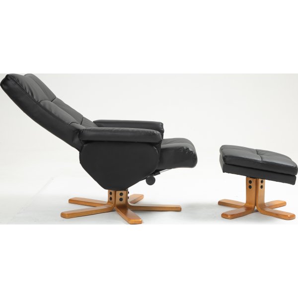 Duva lepotuoli rahiolla mustaa PU:ta ja ruskeat jalat Duva lepotuoli rahiolla mustaa PU:ta ja ruskeat jalat