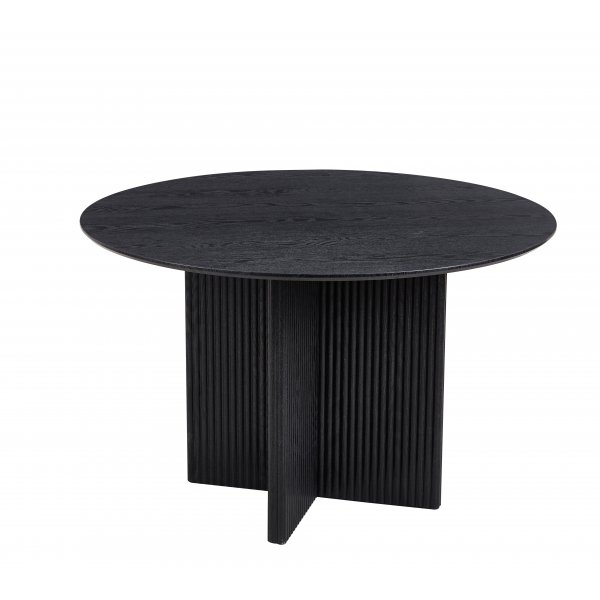 Ruokailuryhm� Crossby-p�yt� �120cm mustaksi petsattua tammea ja 4 Wilma-ruokailutuolia valkoiseksi teddykankaaksi