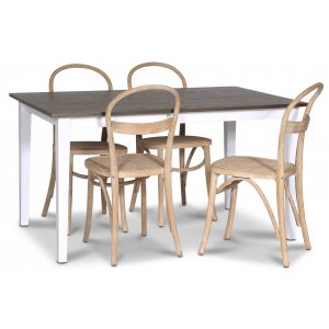 Skagen elintarvikeryhmä; ruokapöytä 140 cm - Valkoiseksi/ruskeaksi petsattu tammi ja 4 Danderyd No.16 ruokapöydän tuolia Whitewa Skagen elintarvikeryhmä; ruokapöytä 140 cm - Valkoiseksi/ruskeaksi petsattu tammi ja 4 Danderyd No.16 ruokapöydän tuolia Whitewa