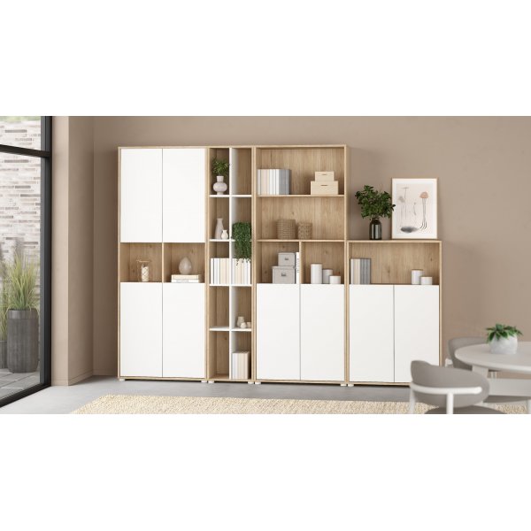 Kylttikirjahylly jakajalla - valkoinen/hikkori Kylttikirjahylly jakajalla - valkoinen/hikkori