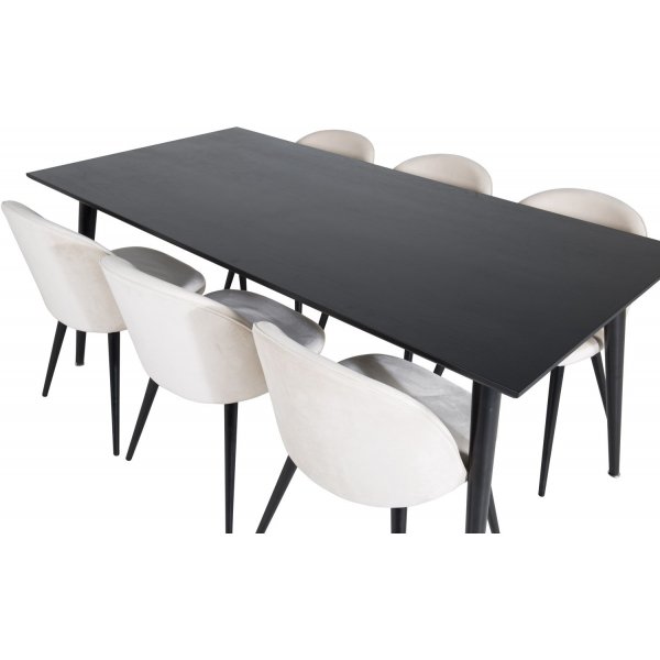 Ruokailuryhmä Kaltevuus 180x90 cm sis. 6 Alice-tuolia - Mustaksi petsattu tammiviilu Ruokailuryhmä Kaltevuus 180x90 cm sis. 6 Alice-tuolia - Mustaksi petsattu tammiviilu