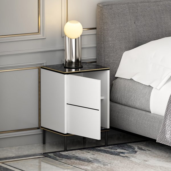 Emmi yöpöytä - Valkoinen/musta/kulta Emmi yöpöytä - Valkoinen/musta/kulta