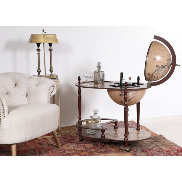 Da Vinci -tarjoiluvaunu karttapallo/baari 81 cm - mahonki / vaalea