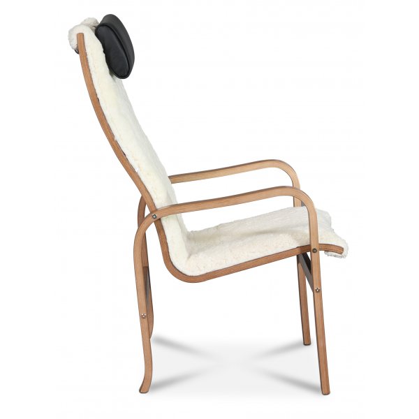 Fushion-nojatuoli lampaannahkaa Scandinavian Moonlight - Ruskeaksi petsattu tammi + Huonekalujen tekstiilien hoito