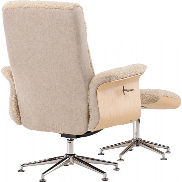 Nojatuoli jalkarahilla - Beige lampaannahkajäljitelmä/öljytty tammi + Huonekalujen puhdistus Nojatuoli jalkarahilla - Beige lampaannahkajäljitelmä/öljytty tammi + Huonekalujen puhdistus