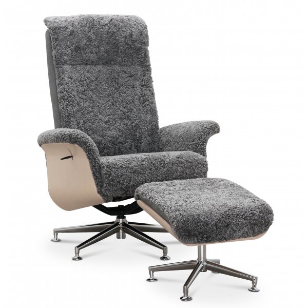 Nojatuoli jalkarahilla aitoa lampaannahkaa, grafiitinharmaa/valkoinen - Ulla + Huonekalujen tekstiilien hoito Nojatuoli jalkarahilla aitoa lampaannahkaa, grafiitinharmaa/valkoinen - Ulla + Huonekalujen tekstiilien hoito