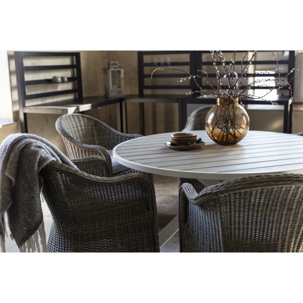 Tammisaaren pyöreä ruokapöytä Ø150 - Valkoinen/harmaa polywood Tammisaaren pyöreä ruokapöytä Ø150 - Valkoinen/harmaa polywood